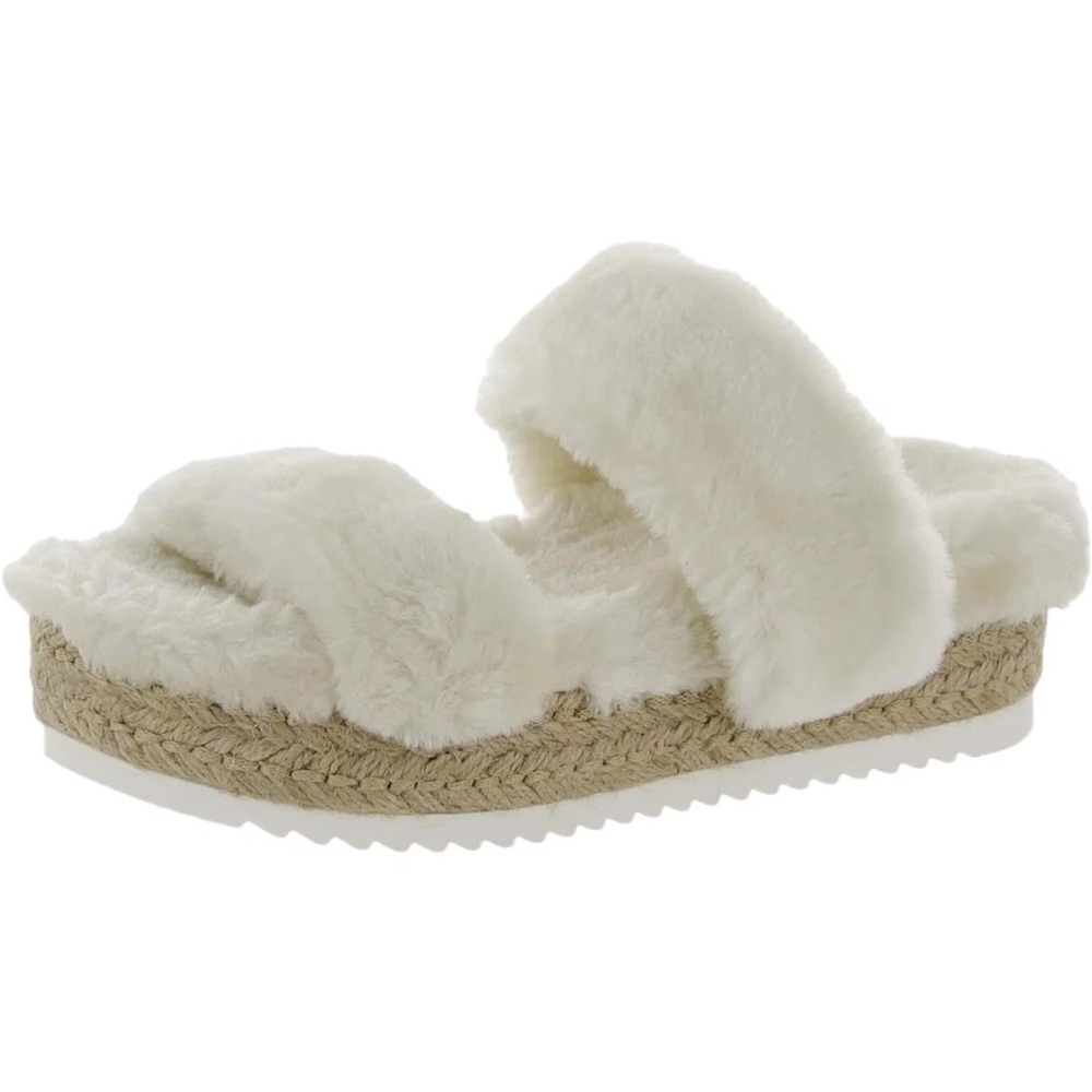 Steve Madden Katana Cream Faux Fur Platform Sandals 6